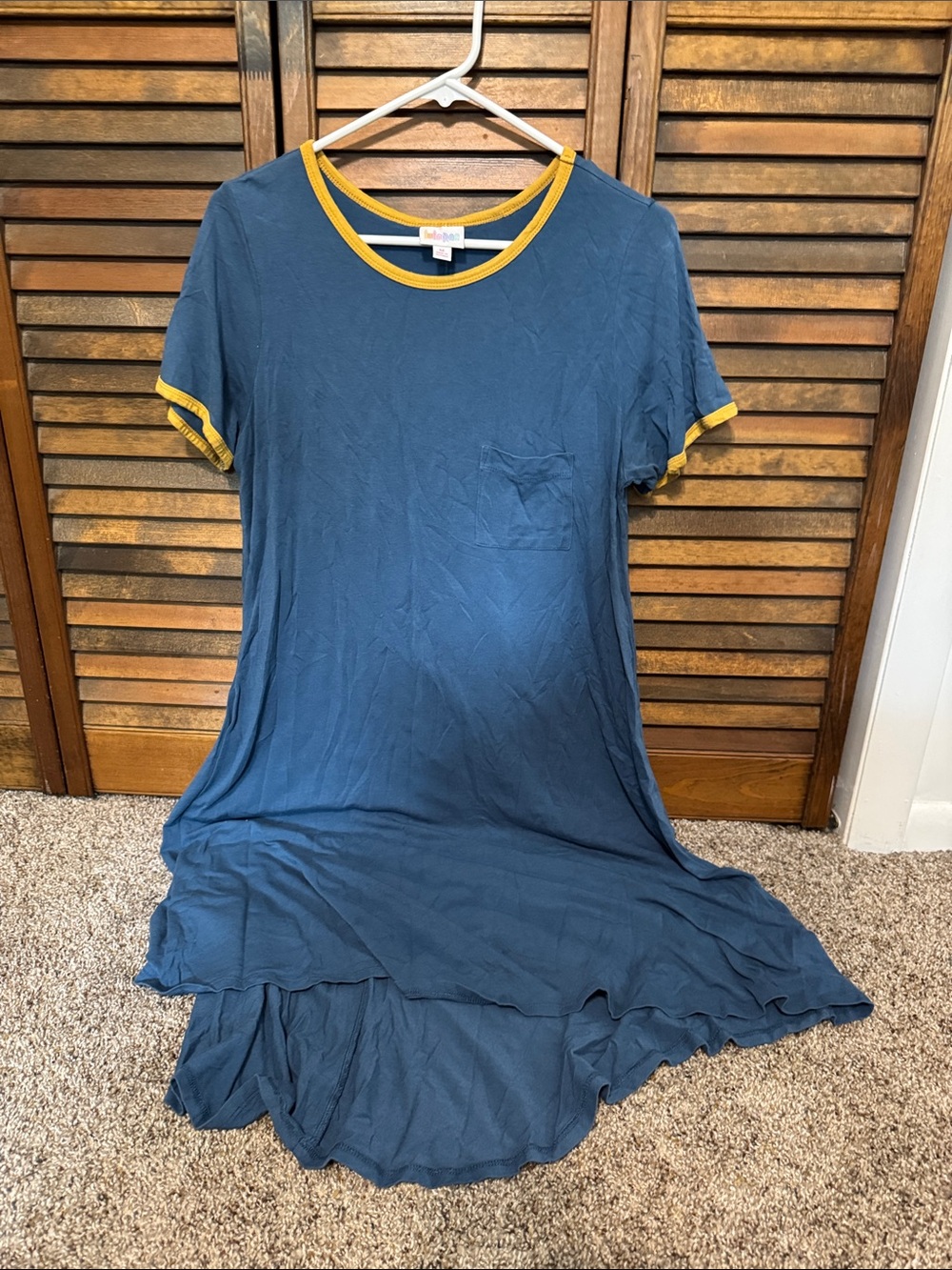 LuLaRoe Blue Tee Dress with Yellow Trim